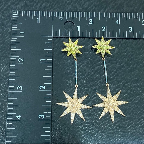 XIXI Gold-tone Double Star CZ Cubic Zirconia Drop Earrings 18.5g - Picture 7 of 15